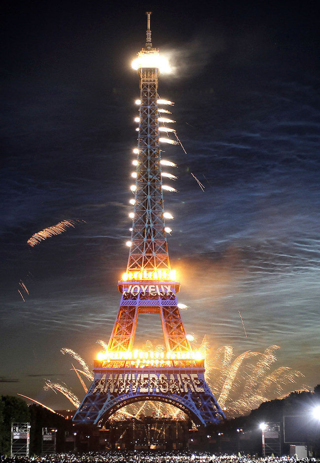 Eiffel Tower. Фейерверк над Эйфелевой башней.